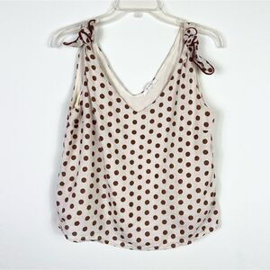 Sage & Citrus Ivory & Brown Polka Dot Tie Shoulder Tank Top Blouse